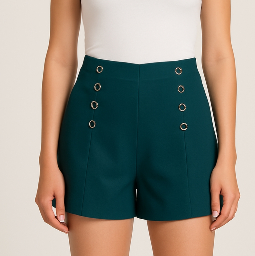 J.O.A. Dressy Shorts‎ with Front Gold Button Detail Size XXL Dark Teal